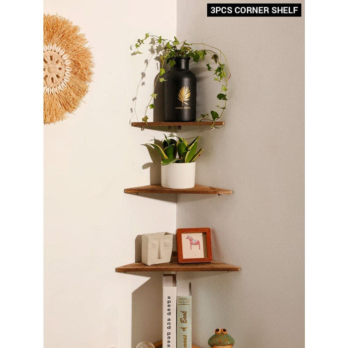 Dark Wood Corner Shelf for Home Display and Storage