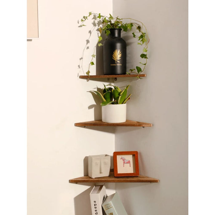 Dark Wood Corner Shelf for Home Display and Storage