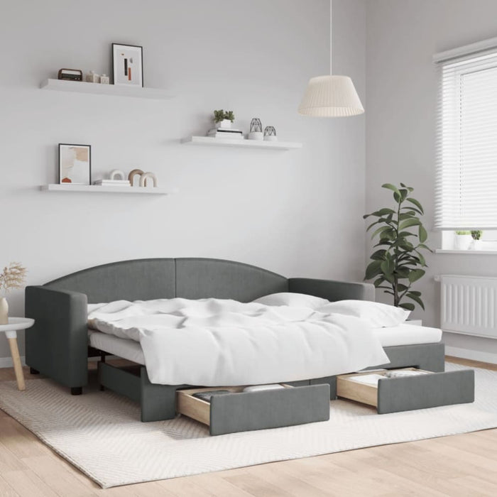 Single Size Daybed with Trundle and Drawers Dark Grey