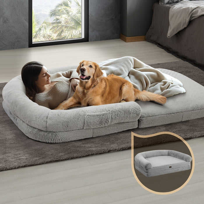 Foldable Human Dog Bed Calming Bed Dog Sofa Beds Removable Washable Grey