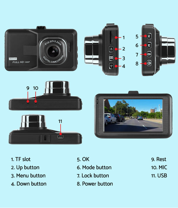 Dash Camera 1080P Hd Cam Car Recorder Dvr Video Vehicle Carmera 32Gb
