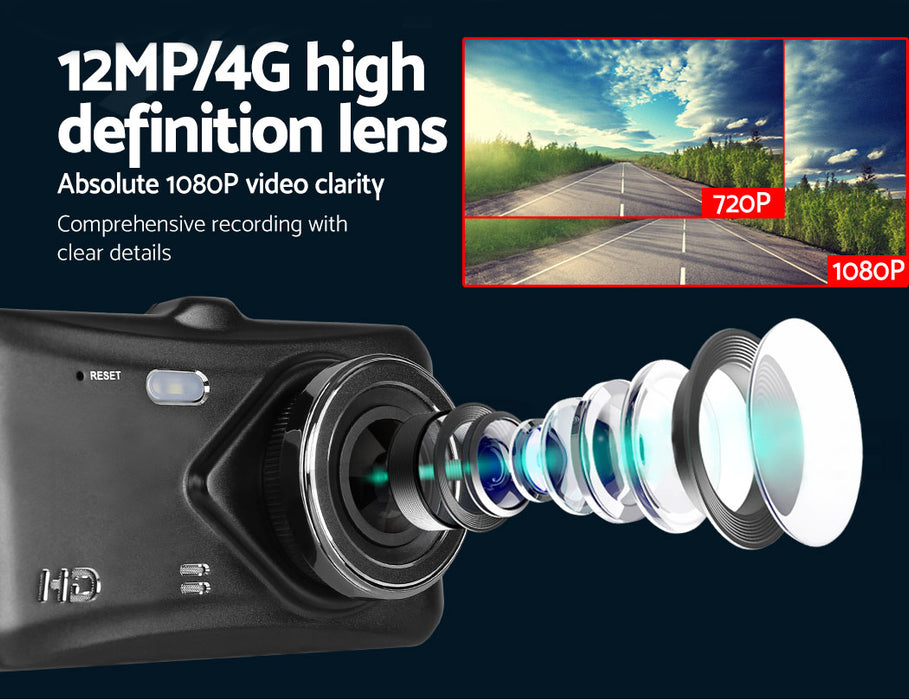 4'' 1080P Car Dash Camera Front And Rear Fhd Dvr Recorder 32Gb Sd Card Dual Cam