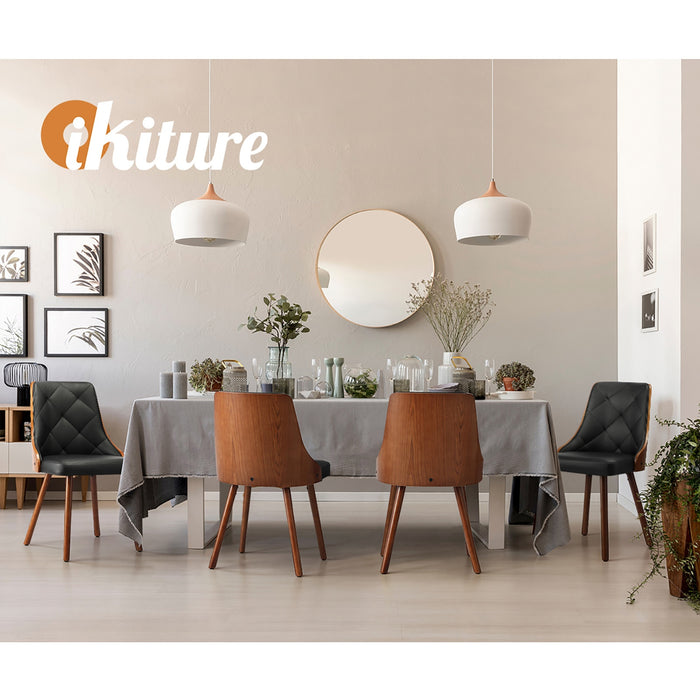 Dining Chairs Wooden Chair Kitchen Cafe Faux Linen Leather Padded Seat