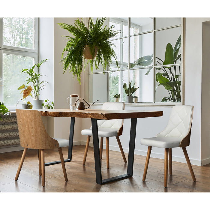 Dining Chairs Wooden Kitchen Chair Cafe Faux Pu Leather Padded Seat 2X