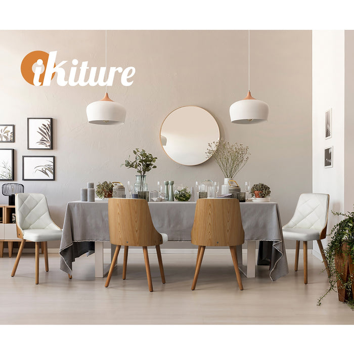 Dining Chairs Wooden Chair Kitchen Cafe Faux Linen Leather Padded Seat