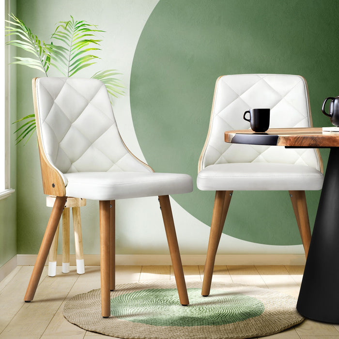 Dining Chairs Wooden Kitchen Chair Cafe Faux Pu Leather Padded Seat