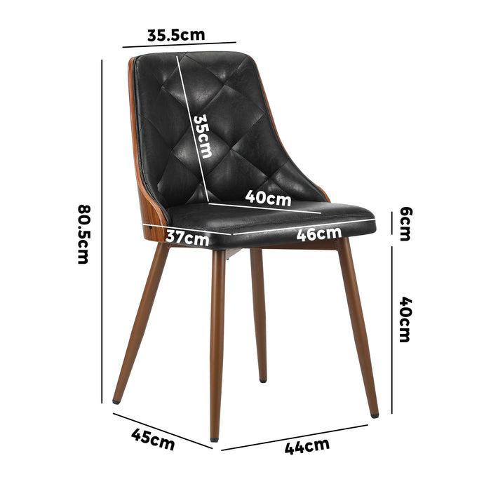 Dining Chairs Kitchen Lounge Cafe Seat Retro Pu Leather X2 Black