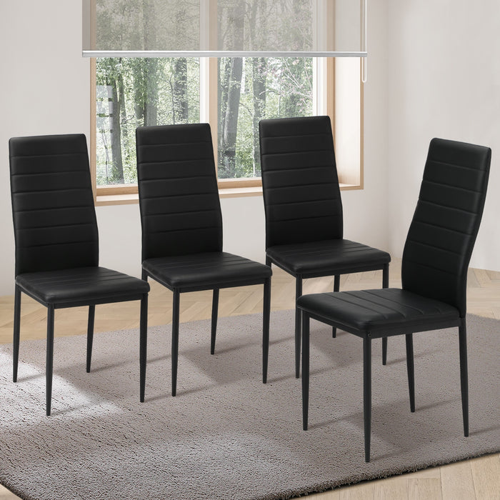 4Pcs Dining Chairs High-Back Kitchen Chair Padded Faux Leather Black