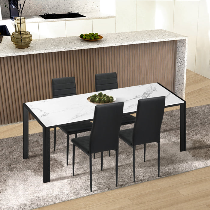 4Pcs Dining Chairs High-Back Kitchen Chair Padded Faux Leather Black