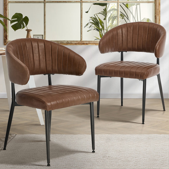 2X Pu Leather Dining Chair Kitchen Padded Seat Brown