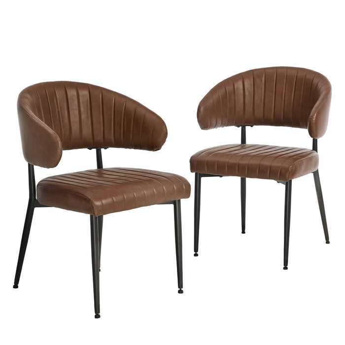 2X Pu Leather Dining Chair Kitchen Padded Seat Brown