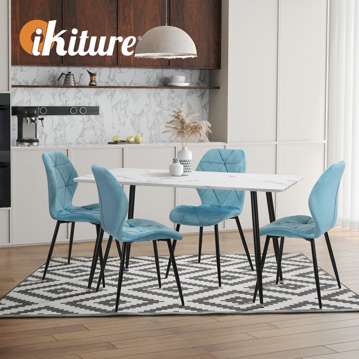 Set Of 2 Dining Chairs Kitchen Chair Padded Seat High Back Velvet Blue