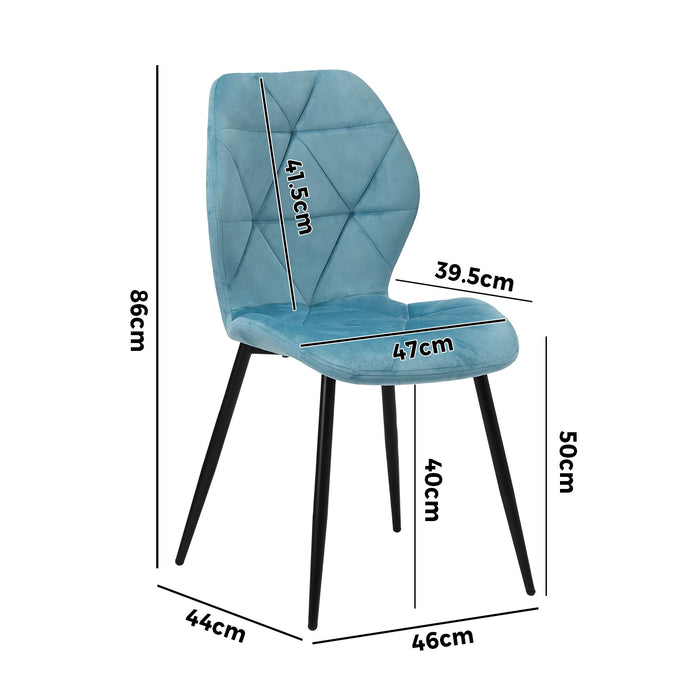 Set Of 2 Dining Chairs Kitchen Chair Padded Seat High Back Velvet Blue