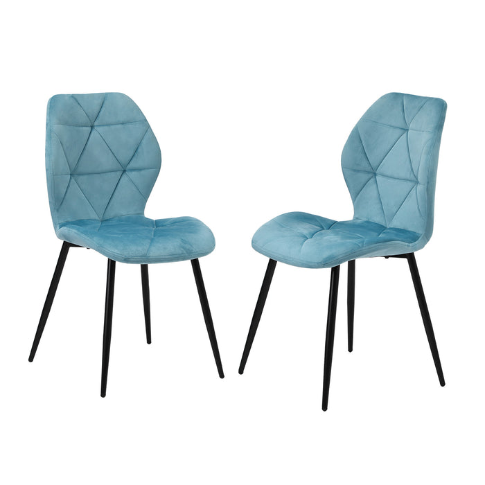 Set Of 2 Dining Chairs Kitchen Chair Padded Seat High Back Velvet Blue