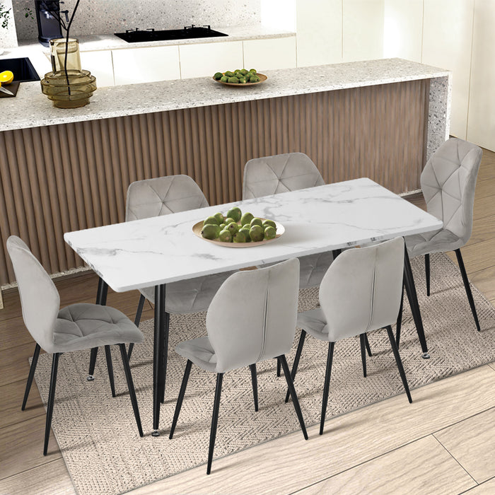 Set Of 2 Dining Chairs Kitchen Chair Padded Seat High Back Velvet Grey