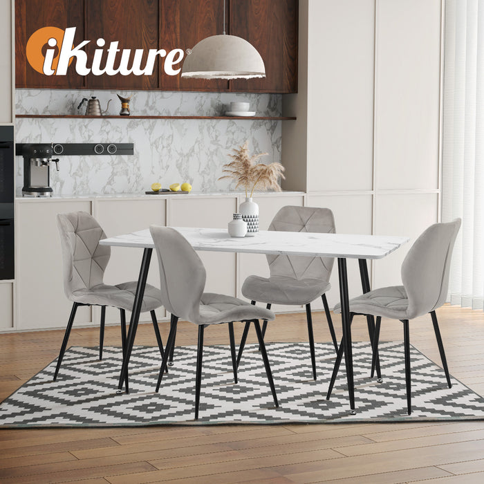 Set Of 2 Dining Chairs Kitchen Chair Padded Seat High Back Velvet Grey