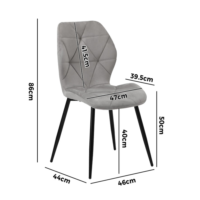 Set Of 2 Dining Chairs Kitchen Chair Padded Seat High Back Velvet Grey
