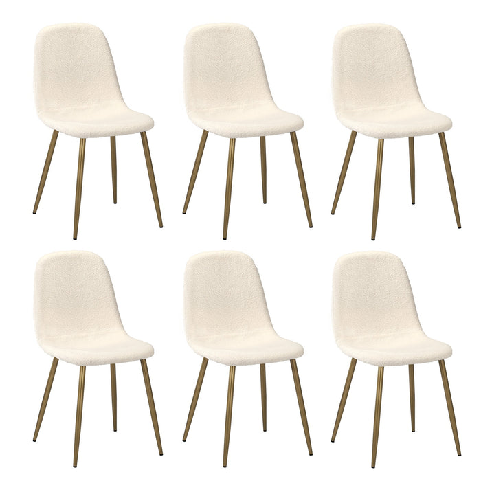 6X Dining Chairs Kitchen Accent Chair Lounge Sherpa White And Golden