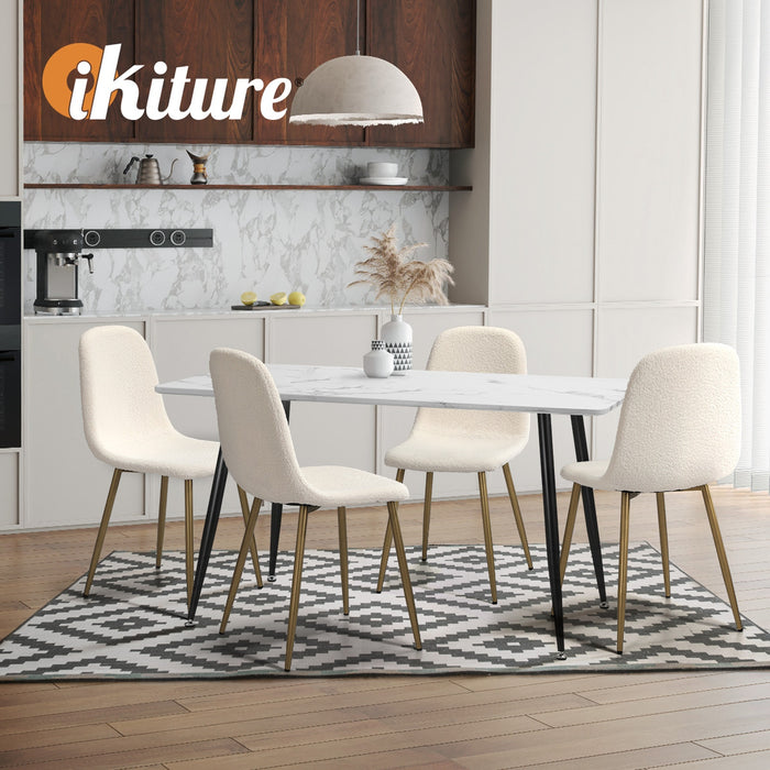 6X Dining Chairs Kitchen Accent Chair Lounge Sherpa White And Golden