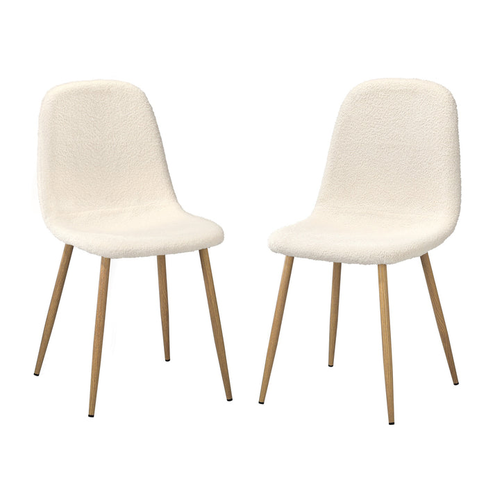 2X Dining Chairs Kitchen Accent Chair Lounge Sherpa White And Wooden