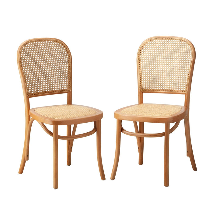 2 Pack Dining Chair Solid Wood & Ratan Seat