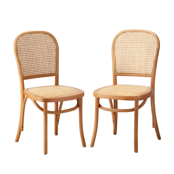 2Pcs Dining Chairs Wooden Chairs Rattan Accent Chair Beige