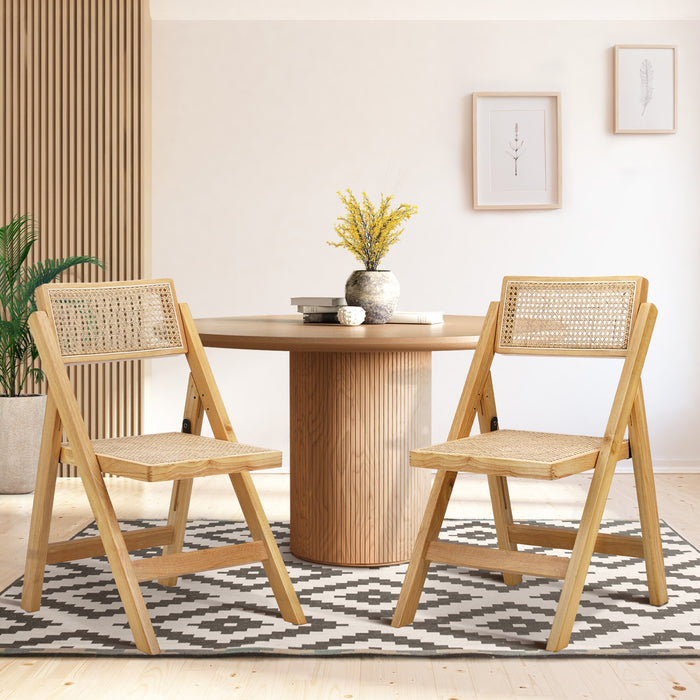 2X Dining Chairs Folding Rattan Chair Wooden Accent Chair Natural