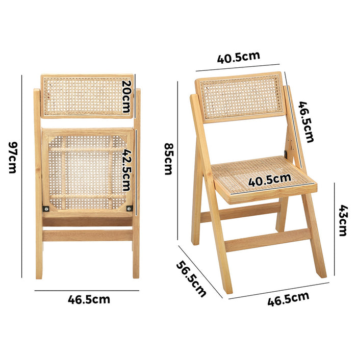 2X Dining Chairs Folding Rattan Chair Wooden Accent Chair Natural