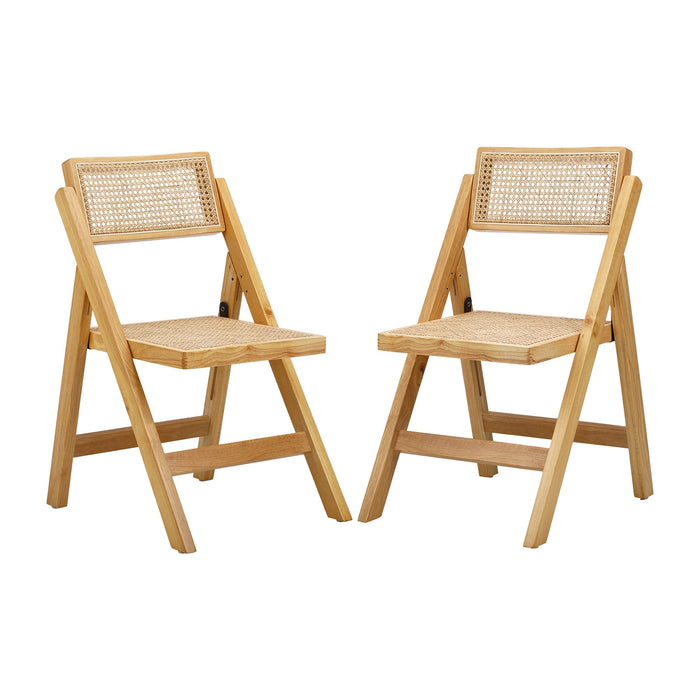 2X Dining Chairs Folding Rattan Chair Wooden Accent Chair Natural