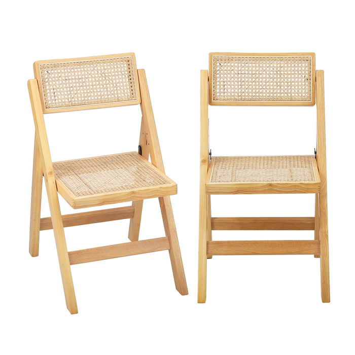 4X Dining Chairs Folding Rattan Chair Wooden Accent Chair Natural