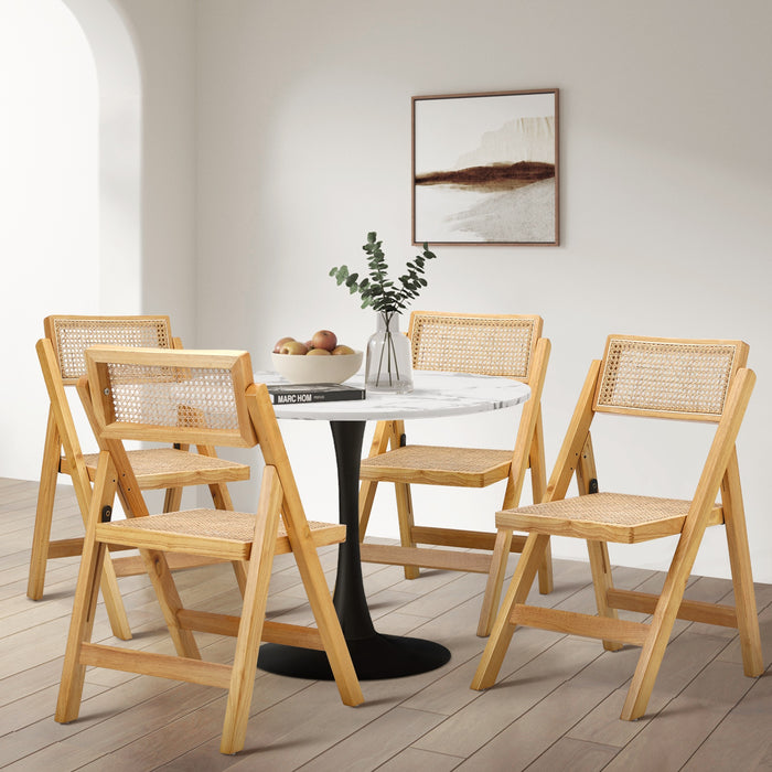 4X Dining Chairs Folding Rattan Chair Wooden Accent Chair Natural