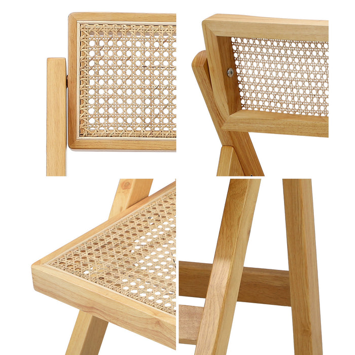 4X Dining Chairs Folding Rattan Chair Wooden Accent Chair Natural