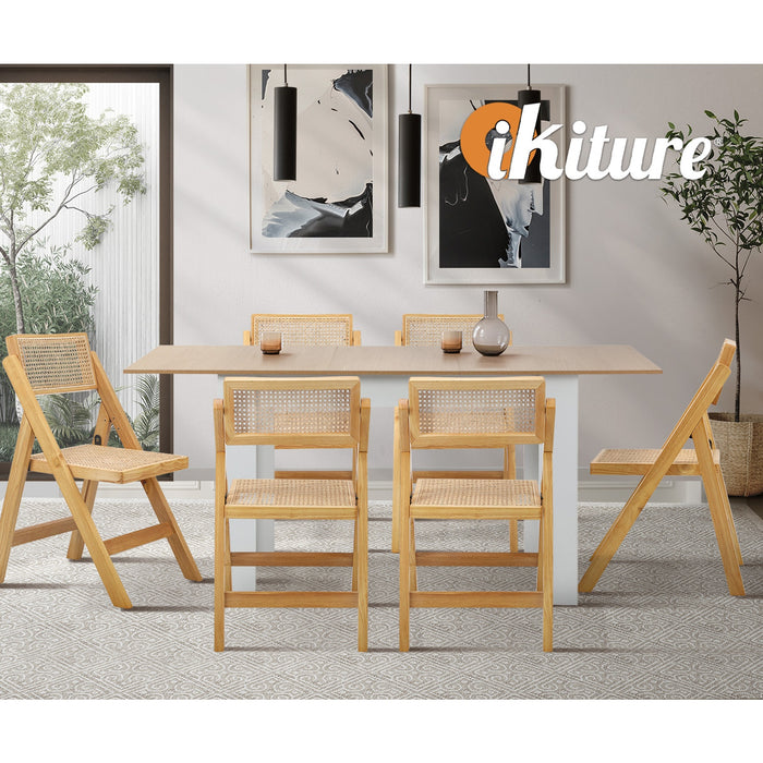 4X Dining Chairs Folding Rattan Chair Wooden Accent Chair Natural