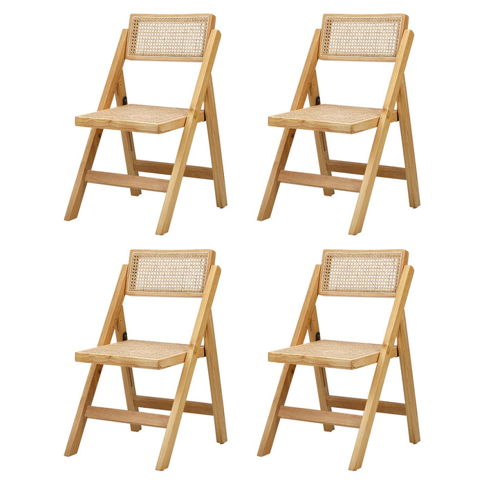 4X Dining Chairs Folding Rattan Chair Wooden Accent Chair Natural