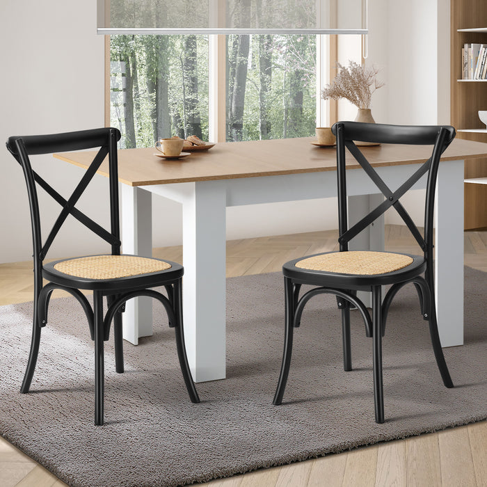 2 Pack Oikiture Dining Chair Solid Wood & Ratan Seat
