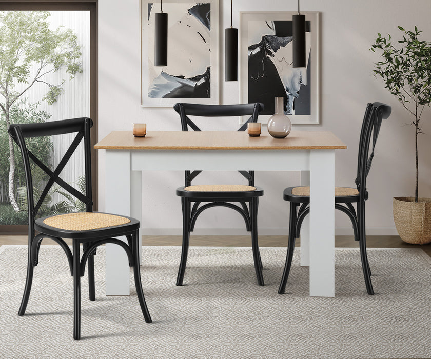 2Pcs Crossback Dining Chair Solid Birch Timber Wood Ratan Seat Black