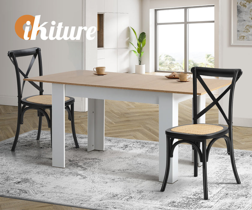 Crossback Dining Chair Solid Birch Timber Wood Ratan Seat Black