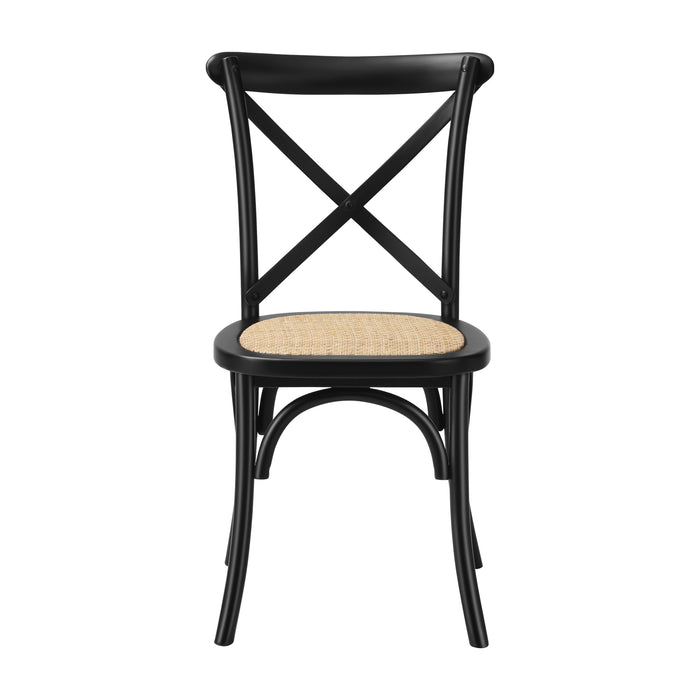 Crossback Dining Chair Solid Birch Timber Wood Ratan Seat Black