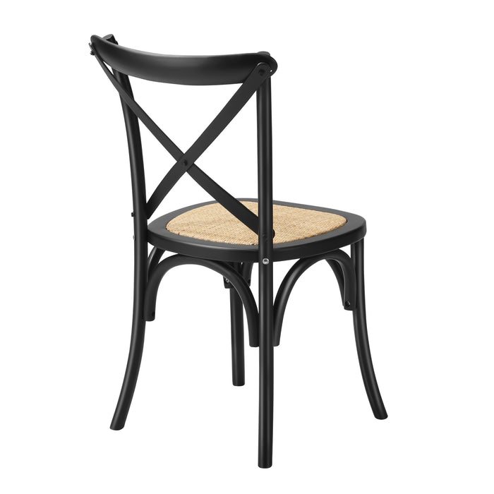 Crossback Dining Chair Solid Birch Timber Wood Ratan Seat Black