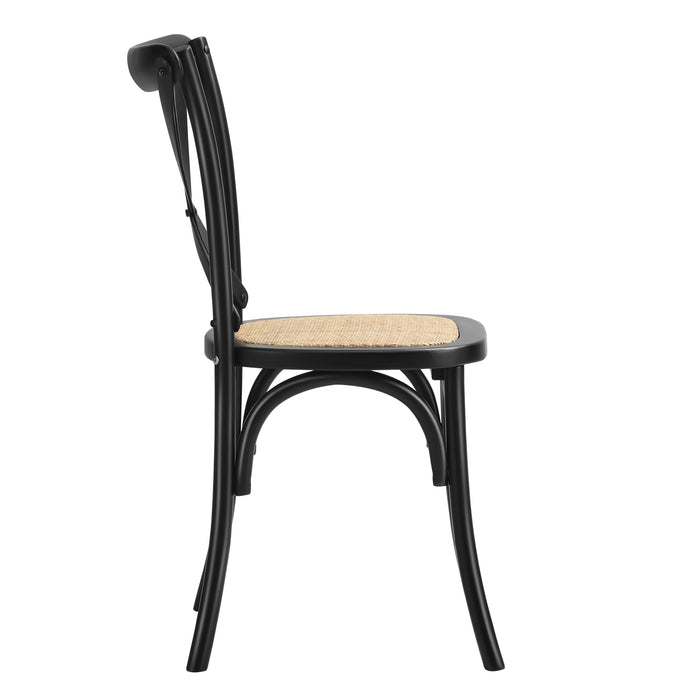 Crossback Dining Chair Solid Birch Timber Wood Ratan Seat Black
