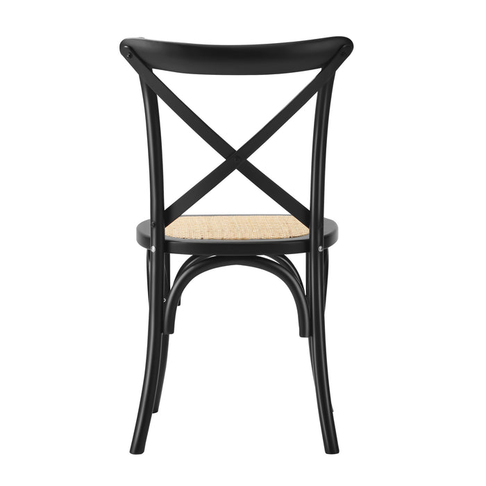 Crossback Dining Chair Solid Birch Timber Wood Ratan Seat Black