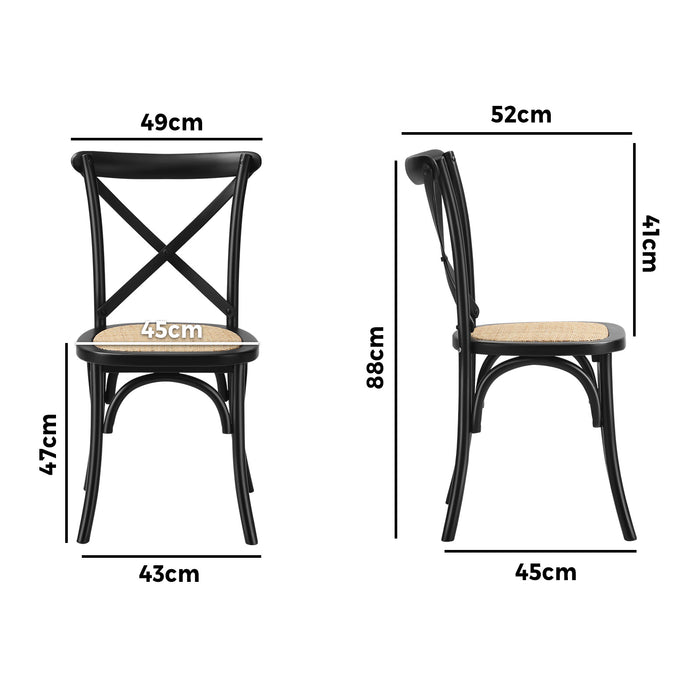 Crossback Dining Chair Solid Birch Timber Wood Ratan Seat Black