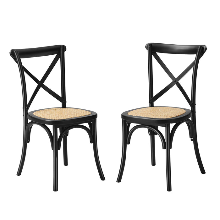 2 Pack Oikiture Dining Chair Solid Wood & Ratan Seat