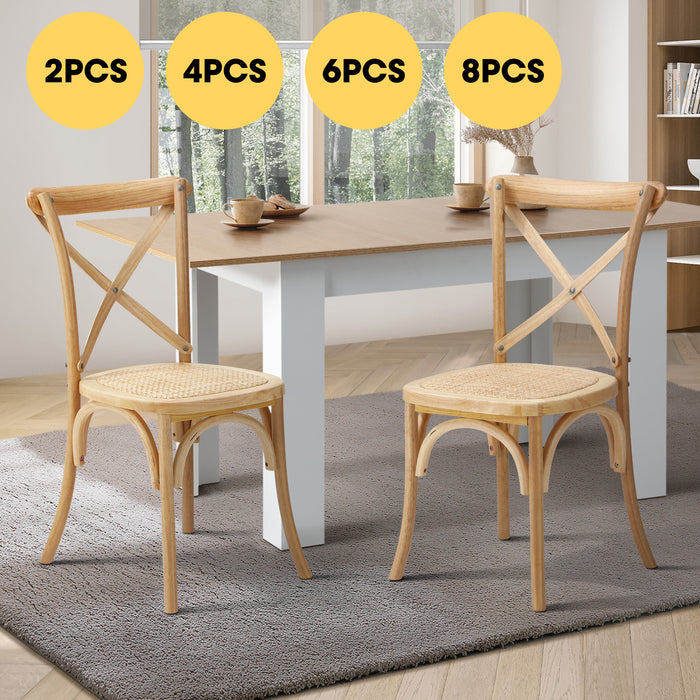 Crossback Dining Chair Solid Birch Timber Wood Ratan Seat Wooden