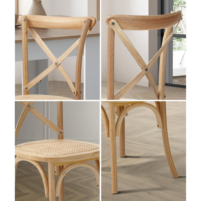 2 Pack Dining Chair Solid Wood & Ratan Seat