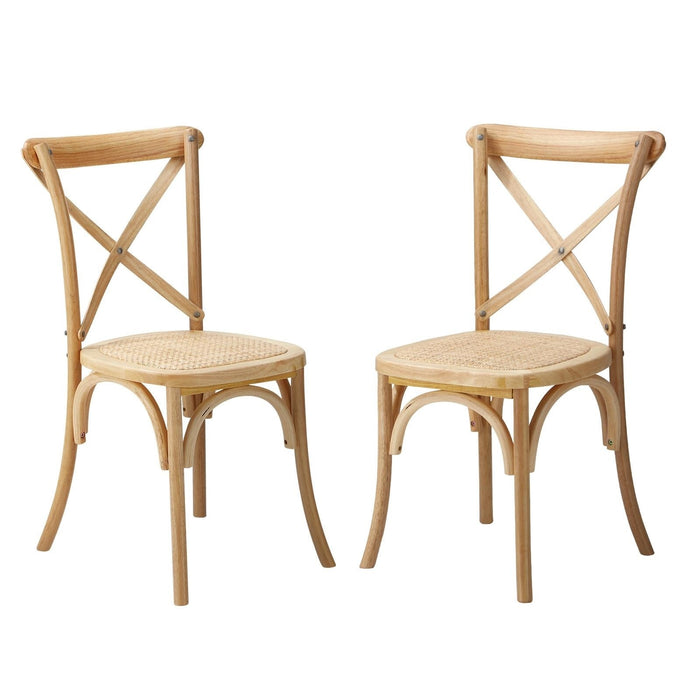 2 Pack Dining Chair Solid Wood & Ratan Seat