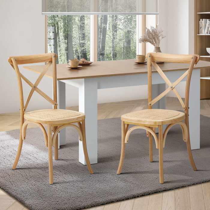 2Pcs Crossback Dining Chair Solid Birch Timber Wood Ratan Seat Wooden