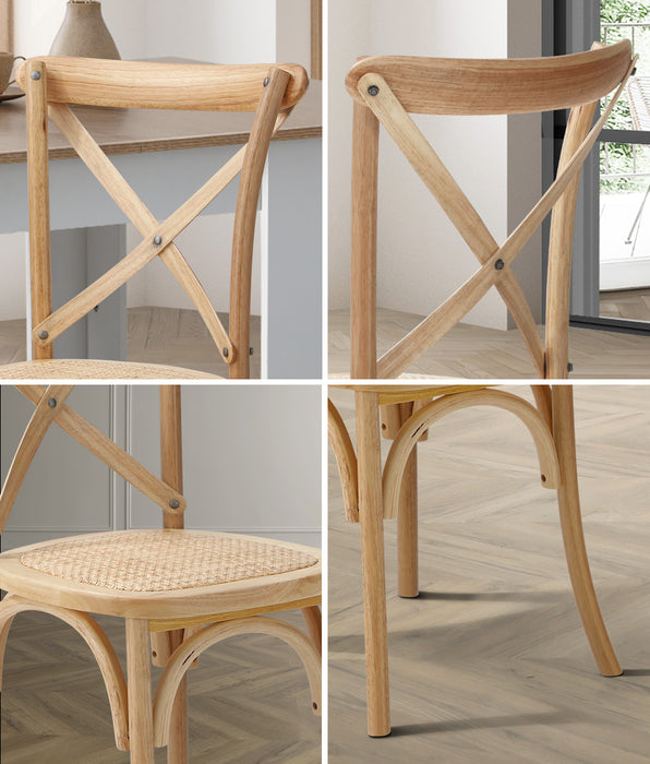 2Pcs Crossback Dining Chair Solid Birch Timber Wood Ratan Seat Wooden