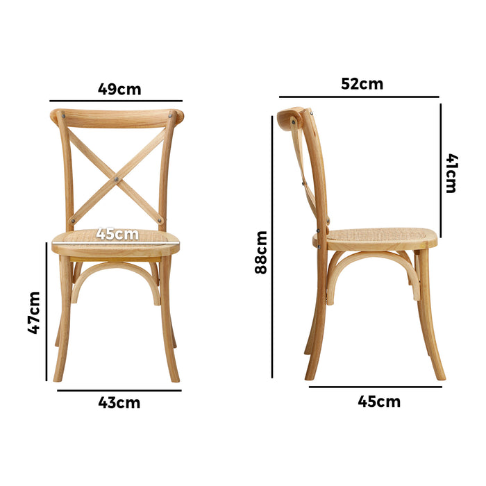 2Pcs Crossback Dining Chair Solid Birch Timber Wood Ratan Seat Wooden