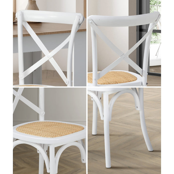 2 Pack Dining Chair Solid Wood & Ratan Seat